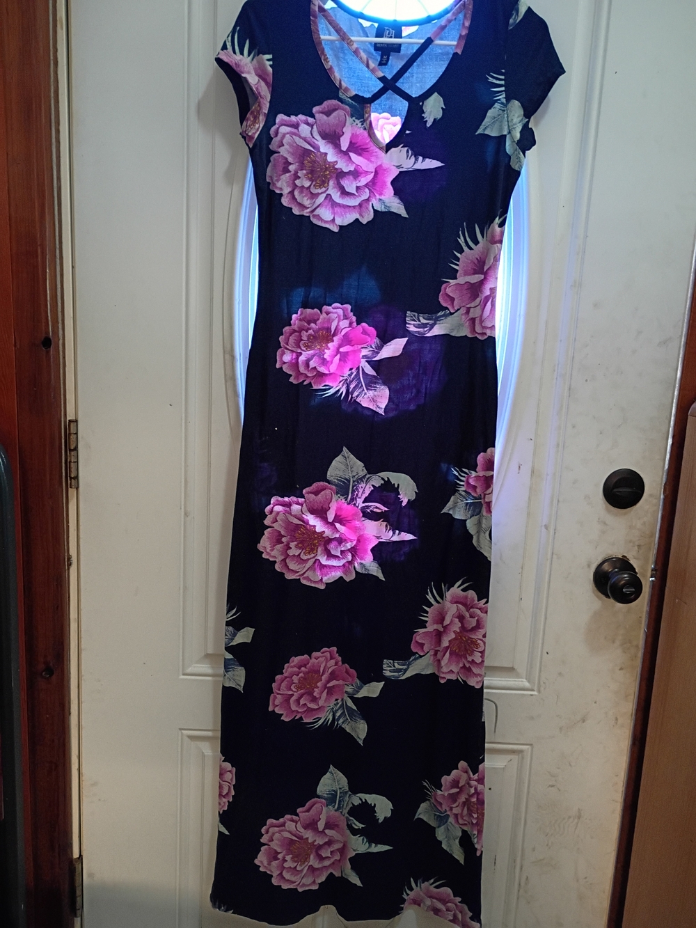 Derek Heart Black Maxi Dress with Pink Floral Print
